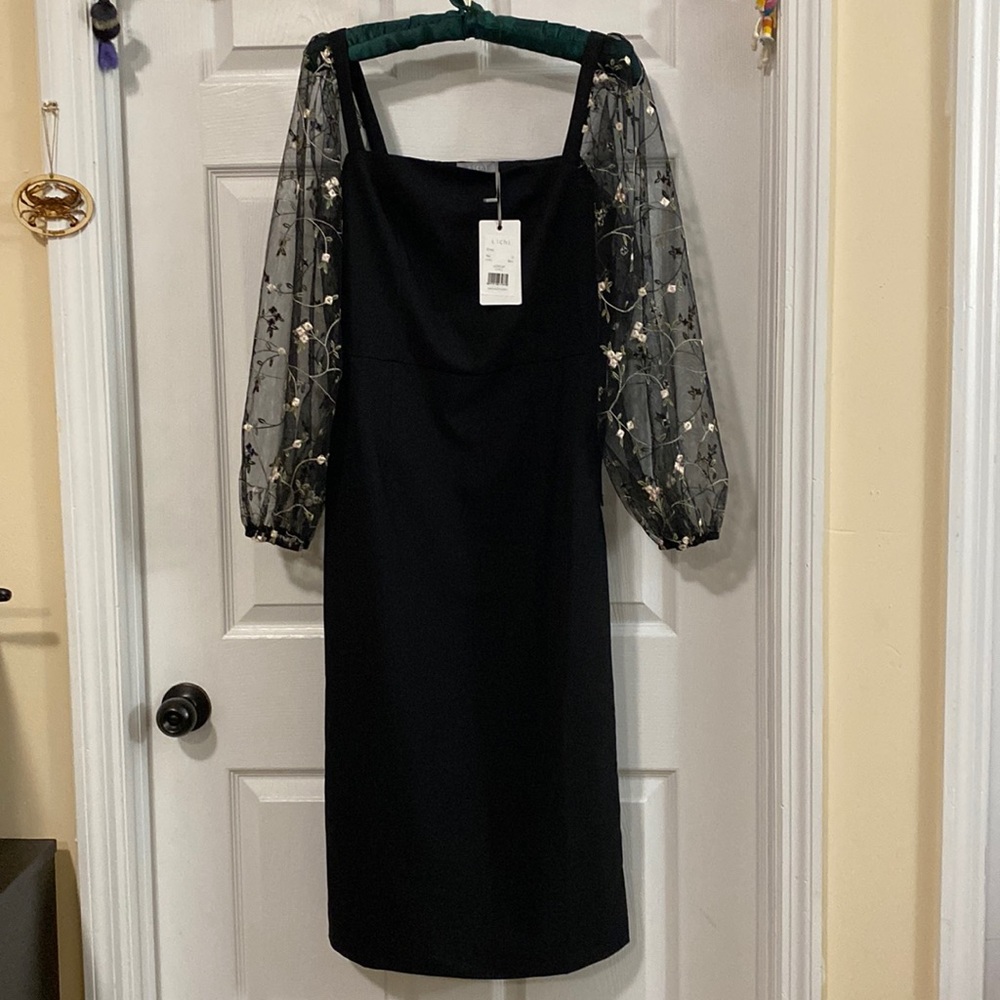 Lichi Tulle-sleeve midi dress